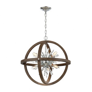 Morning Star - Transitional Style w/ Luxe/Glam inspirations - Crystal and Metal and Wood 10 Light Chandelier - 30 Inches tall 30 Inches wide - 1007418