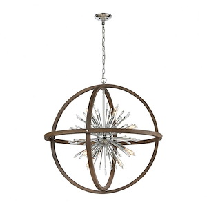 Morning Star - Transitional Style w/ Luxe/Glam inspirations - Crystal and Metal and Wood 6 Light Chandelier - 20 Inches tall 20 Inches wide - 1007419