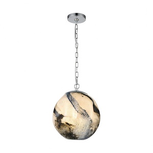 Blue Planetary - Transitional Style w/ Luxe/Glam inspirations - Glass and Metal 1 Light Pendant - 12 Inches tall 12 Inches wide