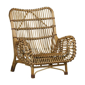 Sculptural Style Curved Shape Rattan Accent Chair in Natural Tones and Texture Handcrafted Construction 34.75 W x 39.5 H x 34.25 D