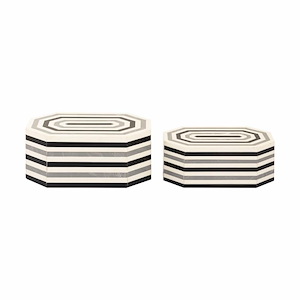 Octagonal Stripe - Box (Set of 2) In Traditional Style-5 Inches Tall and 11.5 Inches Wide