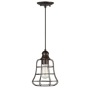Ooma - 1 Light Cord-Hung Caged Mini Pendant-10.75 Inches Tall and 8 Inches Wide