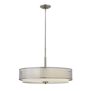 Jules-3 Light Transitional Large Drum Pendant Light with Stamped Oval Design-26 Inches Wide by 18.5 Inches Tall