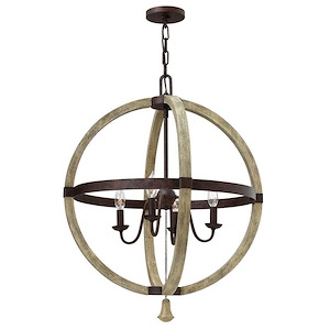 Middlefield-4 Light Rustic Medium Orb Chandelier with Wood and Metal Design-24 Inches Wide by 30 Inches Tall - 395557