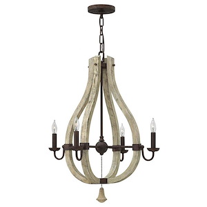 Middlefield-4 Light Rustic Small Open Frame Chandelier with Wood and Metal Design-22 Inches Wide by 27 Inches Tall - 362433