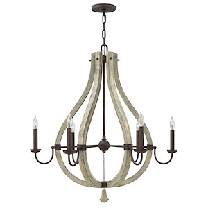 Middlefield-6 Light Rustic Large Open Frame Chandelier with Wood and Metal Design-30 Inches Wide by 33 Inches Tall - 362431