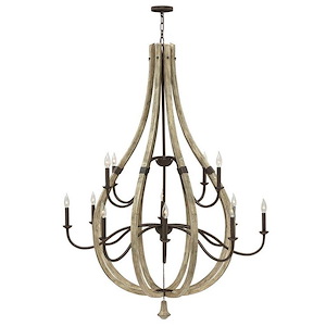 Middlefield-12 Light Rustic Extra Large Open Frame 2-Tier Chandelier with Wood and Metal Design-48 Inches Wide by 61.5 Inches Tall - 424475