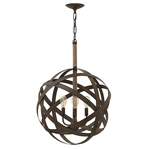 Carson-3 Light Small Orb Chandelier with Metal and Rope Design-19 Inches Wide by 26 Inches Tall