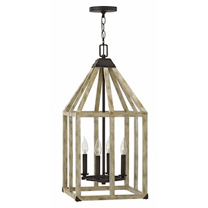 Emilie-4 Light Small Rustic Open Frame Chandelier with White Washed Wood-13 Inches Wide by 28 Inches Tall