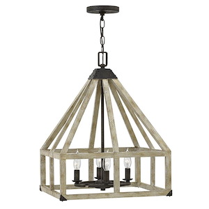 Emilie-4 Light Medium Rustic Open Frame Chandelier with White Washed Wood-17 Inches Wide by 22.5 Inches Tall