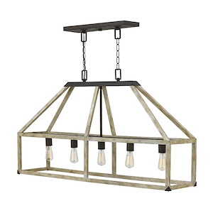 Emilie-5 Light Linear Rustic Open Frame Chandelier with White Washed Wood-42 Inches Wide by 24 Inches Tall