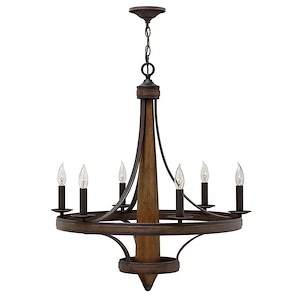 Bastille-6 Light Rustic Medium Chandelier with Wood and Metal Design-29 Inches Wide by 32 Inches Tall