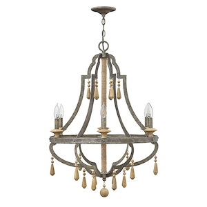 Cordoba-6 Light Small Open Frame Bohemian Chandelier with Metal and Wood-26 Inches Wide by 34.5 Inches Tall - 439125