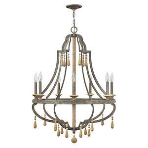 Cordoba-7 Light Medium Open Frame Bohemian Chandelier with Metal and Wood-30 Inches Wide by 39.5 Inches Tall - 439124