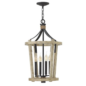 Sherwood-4 Light Medium Open Frame Rustic Chandelier with Metal-Rope and Wood-15 Inches Wide by 26 Inches Tall