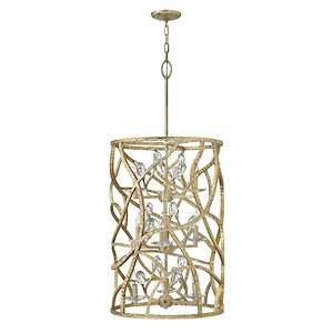 Eve-9 Light Large Organic Drum Chandelier with Clear Crystal and Metal-20 Inches Wide by 45 Inches Tall