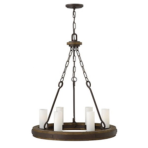 Cabot-6 Light Small Rustic Wheel Chandelier with Wood and Metal Design-24 Inches Wide by 25 Inches Tall - 464695