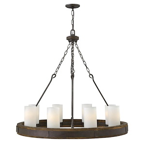 Cabot-8 Light Large Rustic Wheel Chandelier with Wood and Metal Design-38 Inches Wide by 35.5 Inches Tall