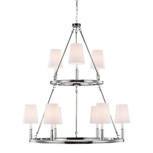 Feiss Lighting-Lismore-Chandelier 9 Light White Fabric in Crystals Style-37.38 Inch Wide by 42.63 Inch High