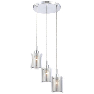 Grid-Three Light Pendant in Contemporary Style-14 Inches Wide by 6 Inches Tall