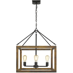 Sutton - 4 Light Pendant in Black with Wood Frame in Sturdy style - 98.5 Inches high by 21 Inches wide