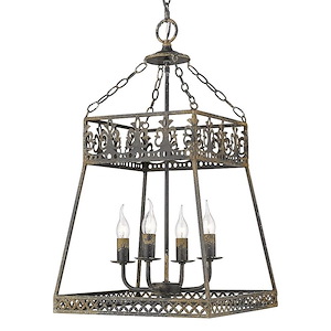 Tudor - 4 Light Pendant in Spanish Revival style - 29 Inches high by 15.75 Inches wide