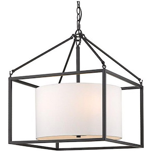 Manhattan - Chandelier 5 Light Steel White Fabric in Durable style - 94.5 Inches high by 18.38 Inches wide