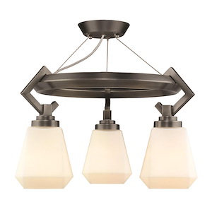 Hollis - 3 Light Semi-Flush in Aged Steel with Opal Glass in Unique style - 14 Inches high by 16.5 Inches wide - 1217713