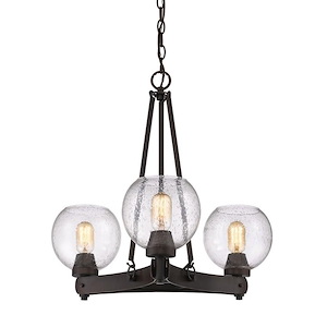 Galveston - Chandelier 3 Light Steel in Rustic style - 21 Inches high by 24.25 Inches wide