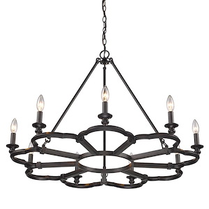 Saxon - Large Chandelier 9 Light Steel in Medieval-Revival style - 23 Inches high by 34.75 Inches wide