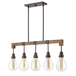 Denton - 5 Light Linear Chandelier in Rustic-Industrial-Scandinavian Style - 36 Inches Wide by 15.5 Inches High