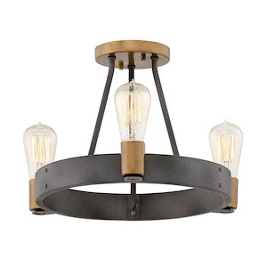 Silas - Three Light Small Semi-Flush Mount in Industrial Style - 17 Inches Wide by 10.5 Inches High - 1333854
