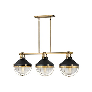 Crew - 3 Light Linear Chandelier in Coastal-Industrial Style - 42 Inches Wide by 14.25 Inches High