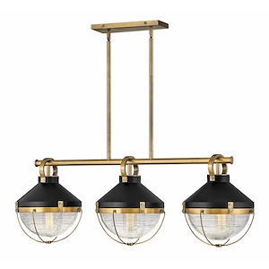 Crew - 3 Light Linear Chandelier in Coastal-Industrial Style - 42 Inches Wide by 14.25 Inches High