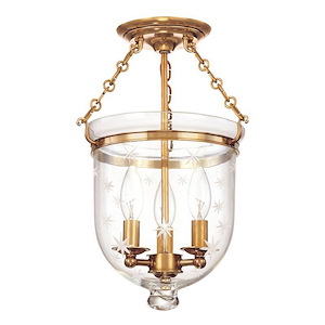 Hampton - Three Light Flush Mount with Star Pattern Glass - 10.25 Inches Wide by 14.75 Inches High
