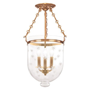Hampton - Three Light Flush Mount with Star Pattern Glass - 12 Inches Wide by 20.25 Inches High