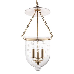 Hampton - Three Light Pendant with Star Pattern Glass - 12 Inches Wide by 25 Inches High