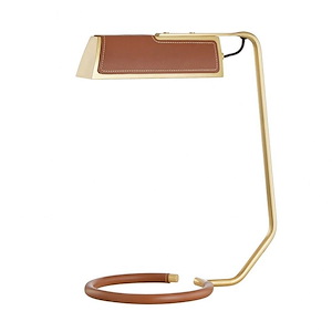 Holtsville Transitional 1 Light Table Lamp Brass/Metal/Leather Base in Transitional Style - 15.75 Inches Wide by 18.5 Inches High