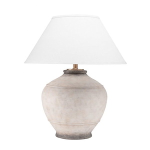 Malta Transitional 1 Light Table Lamp Ceramic/Belgian Linen Base with White Belgian Linen Shade