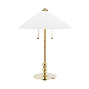 Flare Transitional 2 Light Table Lamp Brass/Belgian Linen Base with White Belgian Linen Shade