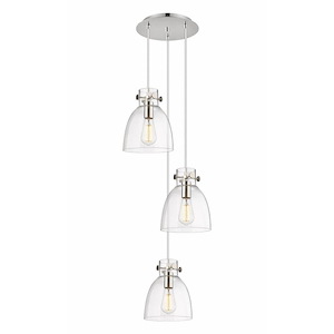 Newton Bell - 3 Light Cord Hung Pendant In Industrial Style-9.63 Inches Tall and 15.5 Inches Wide