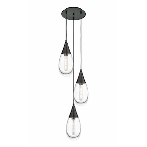 Malone - 3 Light Cord Hung Pendant In Art Deco Style-14.38 Inches Tall and 13.5 Inches Wide