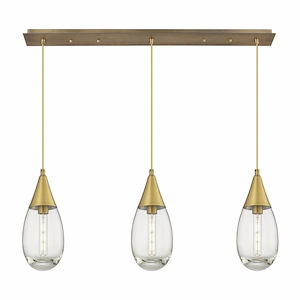 Malone - 3 Light Cord Hung Linear Pendant In Art Deco Style-14.38 Inches Tall and 37.75 Inches Wide