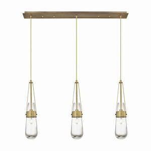 Milan - 3 Light Cord Hung Linear Pendant In Art Deco Style-20.25 Inches Tall and 36.13 Inches Wide