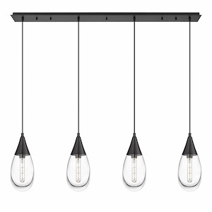 Malone - 4 Light Cord Hung Linear Pendant In Art Deco Style-14.38 Inches Tall and 49.75 Inches Wide