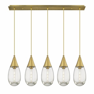 Malone - 5 Light Cord Hung Linear Pendant In Art Deco Style-14.38 Inches Tall and 37.75 Inches Wide - 1302506