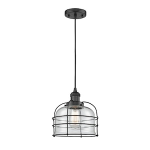 Bell Cage - 1 Light Cord Hung Mini Pendant In Traditional Style-10 Inches Tall and 9 Inches Wide