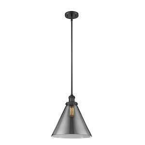 Cone - 1 Light Stem Hung Mini Pendant In Industrial Style-16 Inches Tall and 12 Inches Wide