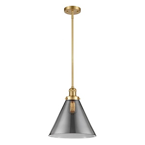 Cone - 1 Light Stem Hung Mini Pendant In Industrial Style-16 Inches Tall and 12 Inches Wide