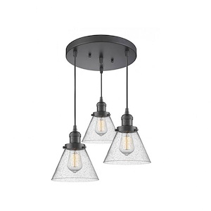 Large Cone-Three Light Adjustable Cord Pan Chandelier-13 Inches Wide